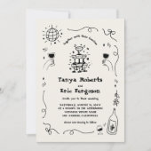 Hand getrokken champagne cocktail grillige bruilof kaart (Voorkant)