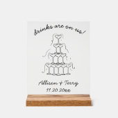 Hand getrokken Champagne Doodle Open Bar Trouwbord Acryl Bord (Voorkant)