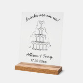 Hand getrokken Champagne Doodle Open Bar Trouwbord Acryl Bord (Hoek)