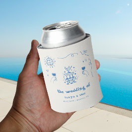 Hand getrokken Champagne Franse Disco Wedding Favo Blikjeskoeler