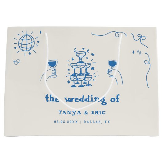 Hand getrokken Champagne Franse Disco Wedding Favo Groot Cadeauzakje (Voorkant)