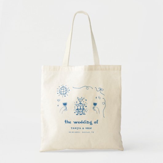 Hand getrokken Champagne Franse Disco Wedding Favo Tote Bag (Voorkant)