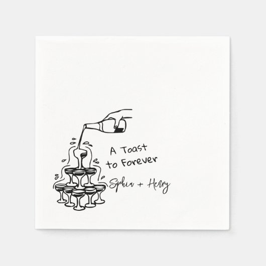 Hand getrokken Champagne Glas Toren Bruiloft Servet (Voorkant)