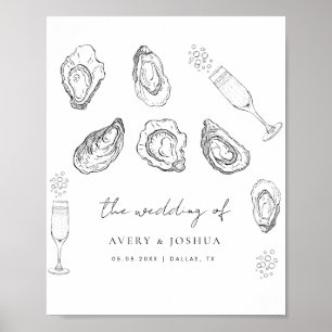 Hand getrokken champagne oesters gebraden bruiloft poster