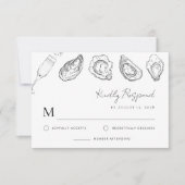 Hand getrokken champagne oesters gebraden bruiloft RSVP kaartje (Voorkant)