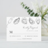 Hand getrokken champagne oesters gebraden bruiloft RSVP kaartje (Staand voorkant)