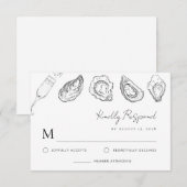Hand getrokken champagne oesters gebraden bruiloft RSVP kaartje (Voorkant / Achterkant)