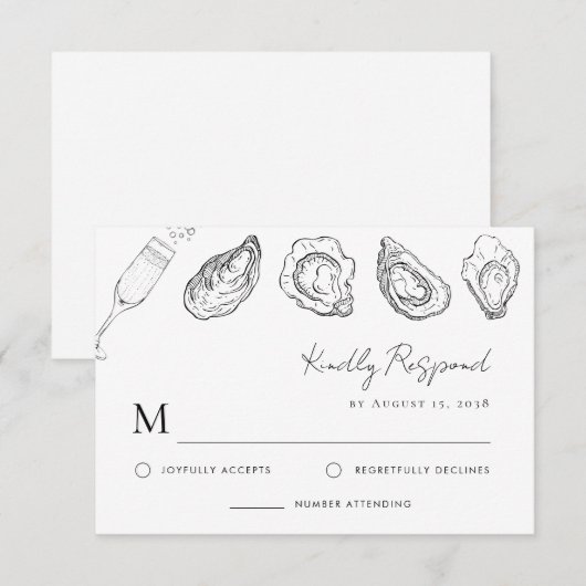Hand getrokken champagne oesters gebraden bruiloft RSVP kaartje (Voorkant / Achterkant)