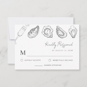 Hand getrokken champagne oesters gebraden bruiloft RSVP kaartje