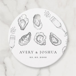 Hand getrokken Champagne & Oesters Gebrande Bruilo Bedankjes Labels