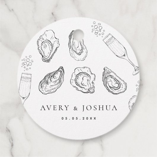 Hand getrokken Champagne & Oesters Gebrande Bruilo Bedankjes Labels (Achterkant)