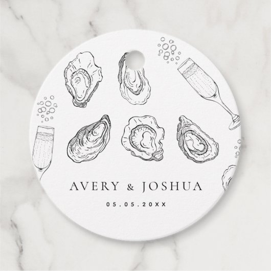 Hand getrokken Champagne & Oesters Gebrande Bruilo Bedankjes Labels (Voorkant)