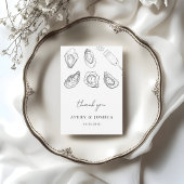 Hand getrokken champagne & oesters gebrande bruilo bedankkaart