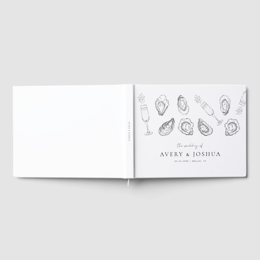 Hand getrokken champagne & oesters gebrande bruilo gastenboek (Volledig)
