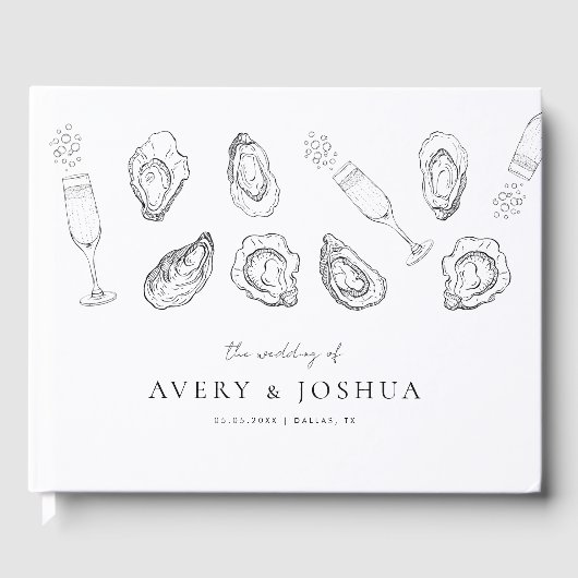 Hand getrokken champagne & oesters gebrande bruilo gastenboek (Voorkant)