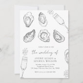 Hand getrokken champagne & oesters gebrande bruilo kaart (Voorkant)