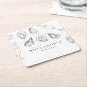 Hand getrokken Champagne & Oesters Gebrande Bruilo Kartonnen Onderzetters (Schuin)