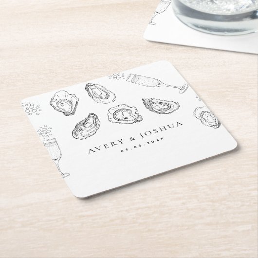 Hand getrokken Champagne & Oesters Gebrande Bruilo Kartonnen Onderzetters (Schuin)