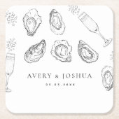 Hand getrokken Champagne & Oesters Gebrande Bruilo Kartonnen Onderzetters (Voorkant)