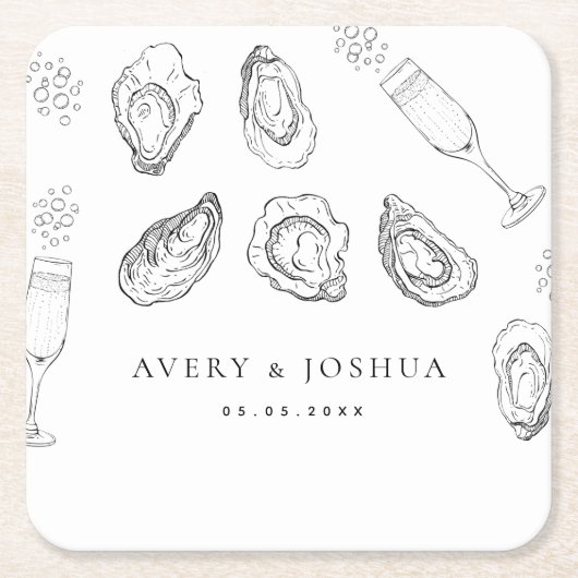 Hand getrokken Champagne & Oesters Gebrande Bruilo Kartonnen Onderzetters (Voorkant)