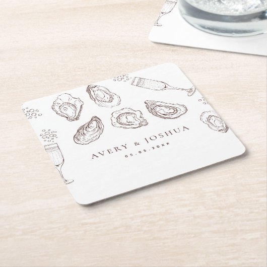Hand getrokken Champagne & Oesters Gebrande Bruilo Kartonnen Onderzetters (Schuin)
