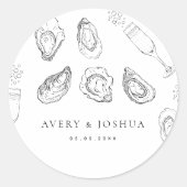 Hand getrokken Champagne & Oesters Gebrande Bruilo Ronde Sticker (Voorkant)