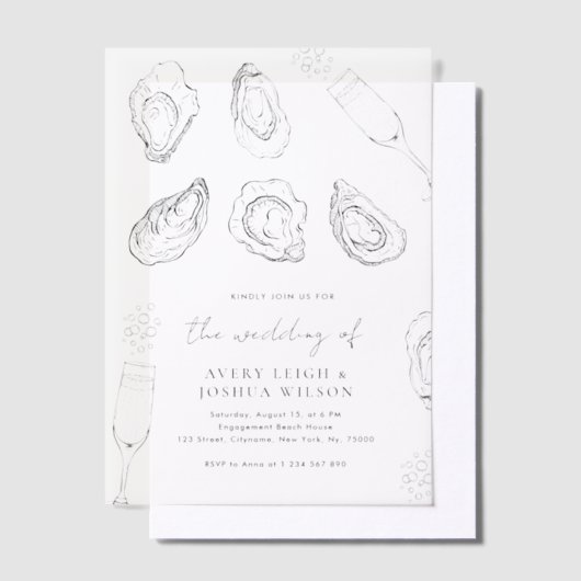 Hand getrokken champagne & oesters gebrande bruilo vellum uitnodigingen (Offset)