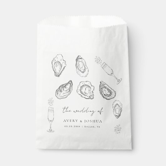 Hand getrokken Champagne & Oesters Roast bruiloft Bedankzakje (Voorkant)