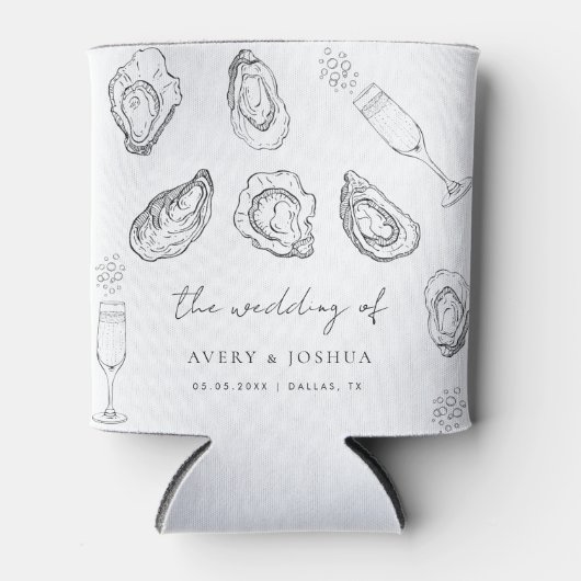 Hand getrokken Champagne & Oesters Roast bruiloft Blikjeskoeler (Voorkant)