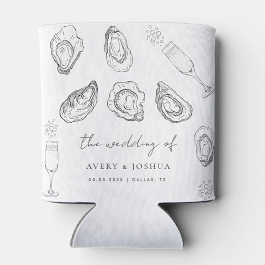 Hand getrokken Champagne & Oesters Roast bruiloft Blikjeskoeler (Achterkant)