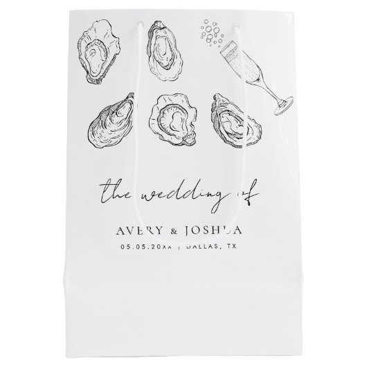 Hand getrokken Champagne & Oesters Roast bruiloft  Medium Cadeauzakje (Achterkant)