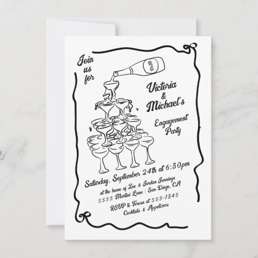 Hand getrokken Champagne Stack Verlovingsfeest Kaart (Voorkant)