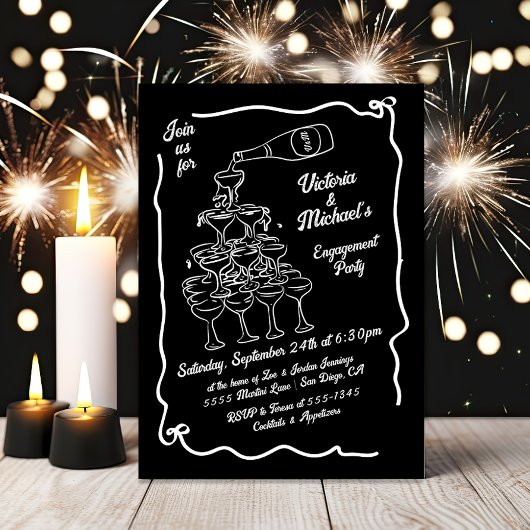 Hand getrokken Champagne Stack Verlovingsfeest Kaart