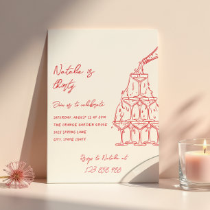 Hand getrokken champagne toren 30 leuke verjaardag kaart