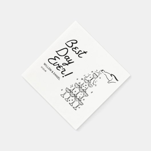 Hand getrokken champagne toren beste dag ooit brui servet (Hoek)