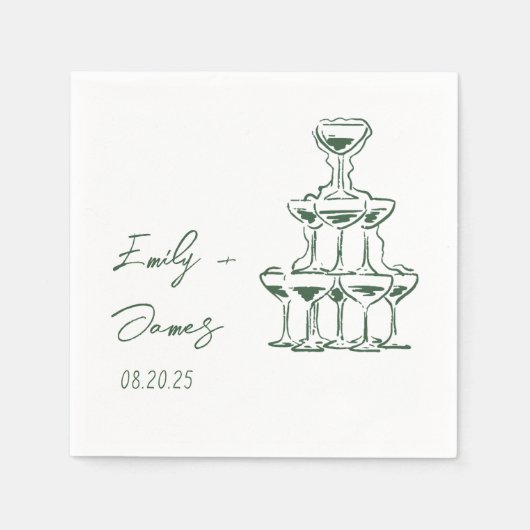 Hand getrokken champagne toren bruiloft servetten (Voorkant)