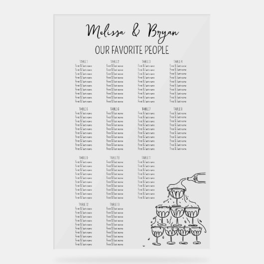 Hand getrokken Champagne Toren Bruiloft zitgrafiek Acryl Bord (Voorkant)