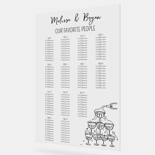 Hand getrokken Champagne Toren Bruiloft zitgrafiek Acryl Bord (Hoek)