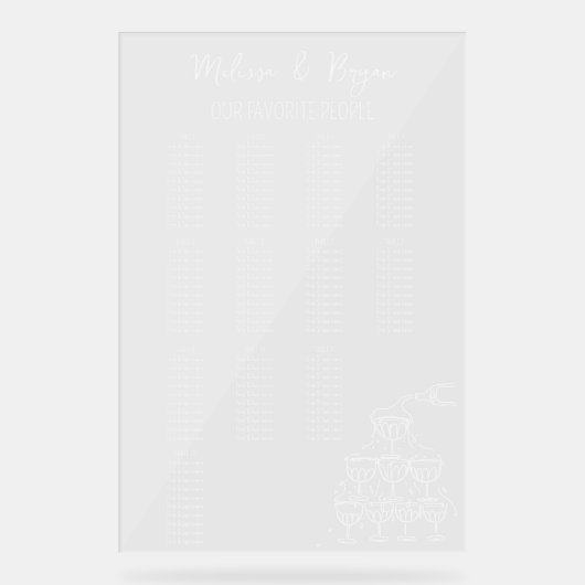 Hand getrokken Champagne Toren Bruiloft zitgrafiek Acryl Bord (Voorkant)