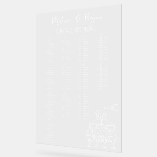 Hand getrokken Champagne Toren Bruiloft zitgrafiek Acryl Bord (Hoek)