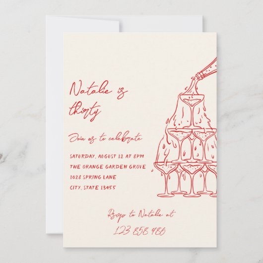 Hand getrokken champagne toren dertig foto verjaar kaart (Voorkant)