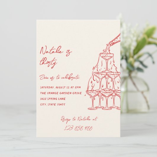 Hand getrokken champagne toren dertig foto verjaar kaart (Staand voorkant)