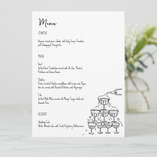 Hand getrokken champagne toren Menu kaart (Staand voorkant)