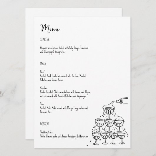 Hand getrokken champagne toren Menu kaart (Voorkant / Achterkant)