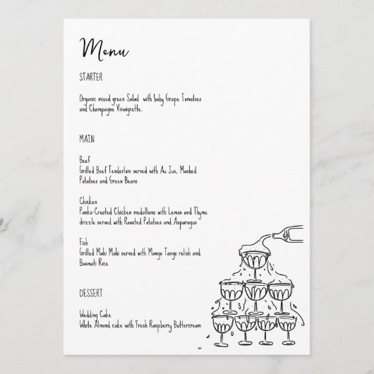 Hand getrokken champagne toren Menu kaart (Voorkant)