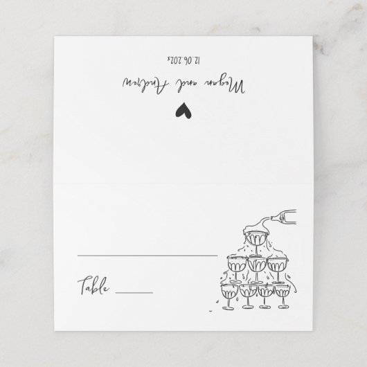 Hand getrokken Champagne toren Trouwplaats kaart Plaatskaartje (Buitenkant ongevouwen)