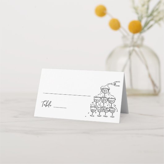 Hand getrokken Champagne toren Trouwplaats kaart Plaatskaartje (Voorkant)