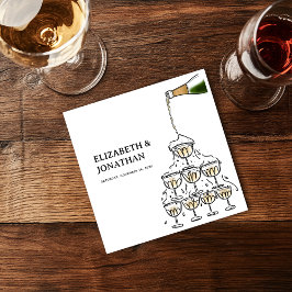 Hand getrokken Champagne Tower bruiloft Servet