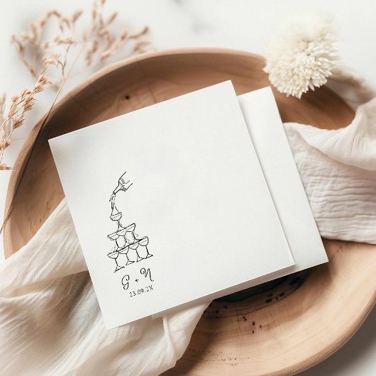 Hand getrokken Champagne Tower bruiloft servet