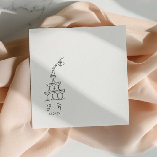 Hand getrokken Champagne Tower bruiloft servet